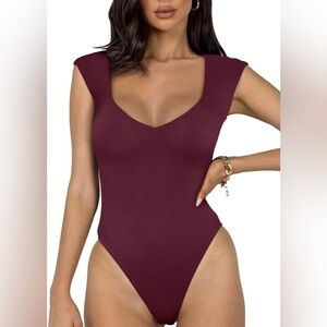 REORIA Women's Sexy Casual V Neck Double Lined Sleeveless Going Out Bodysuit